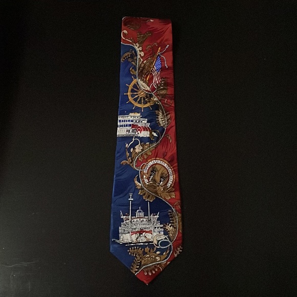 Delta Queen Steamboat Men’s Tie Vintage Silk Necktie Americana Red White Blue - Picture 3 of 8